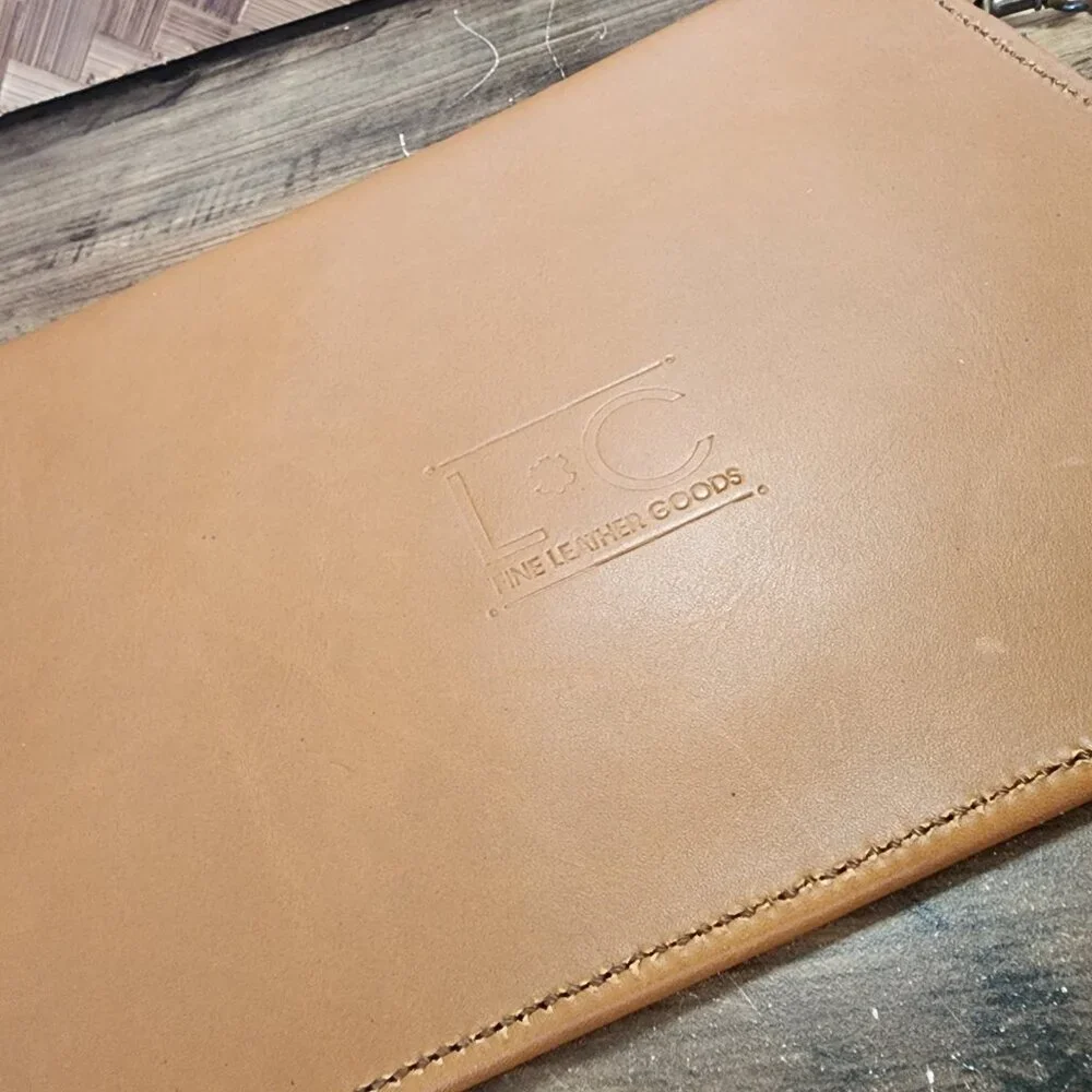 LC Fine Leather Goods Brown Leather Handbag Cutouts Unique Wristlet Clutch EUC‎
